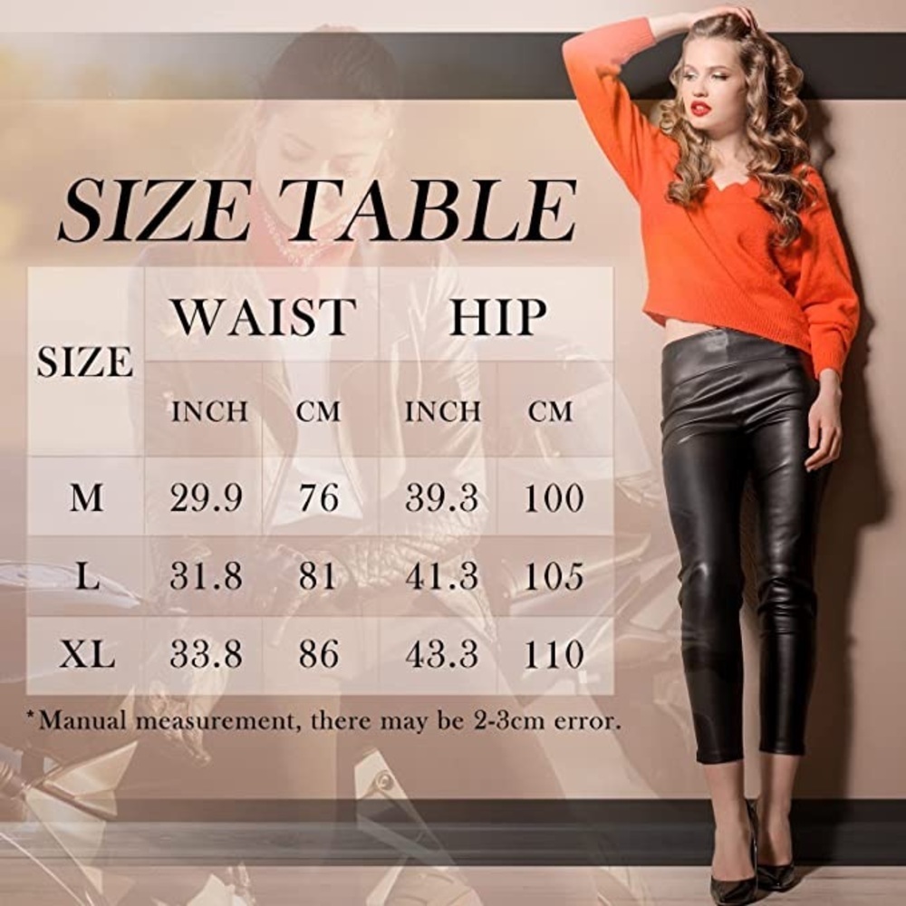 New Women's Stretchy Faux Leather Leggings Pants with Pockets Black XL - Picture 6 of 6